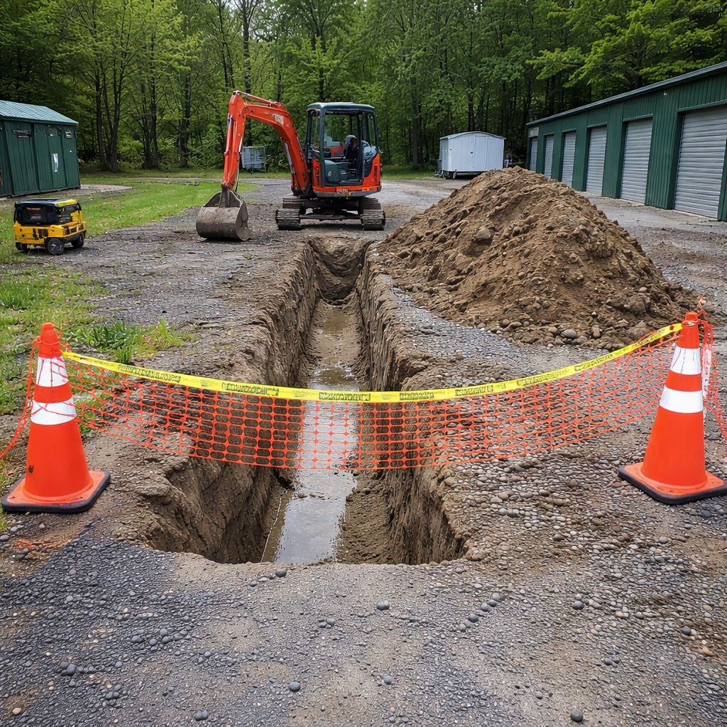 Deep drainage trench excavation in Blairstown NJ